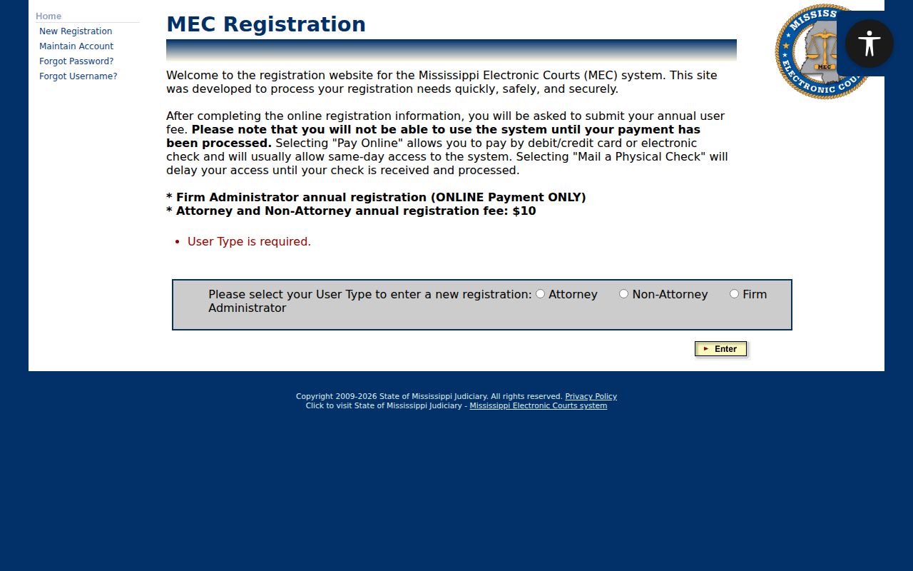 PAMEC public registration for Webster County Circuit Court docket access
