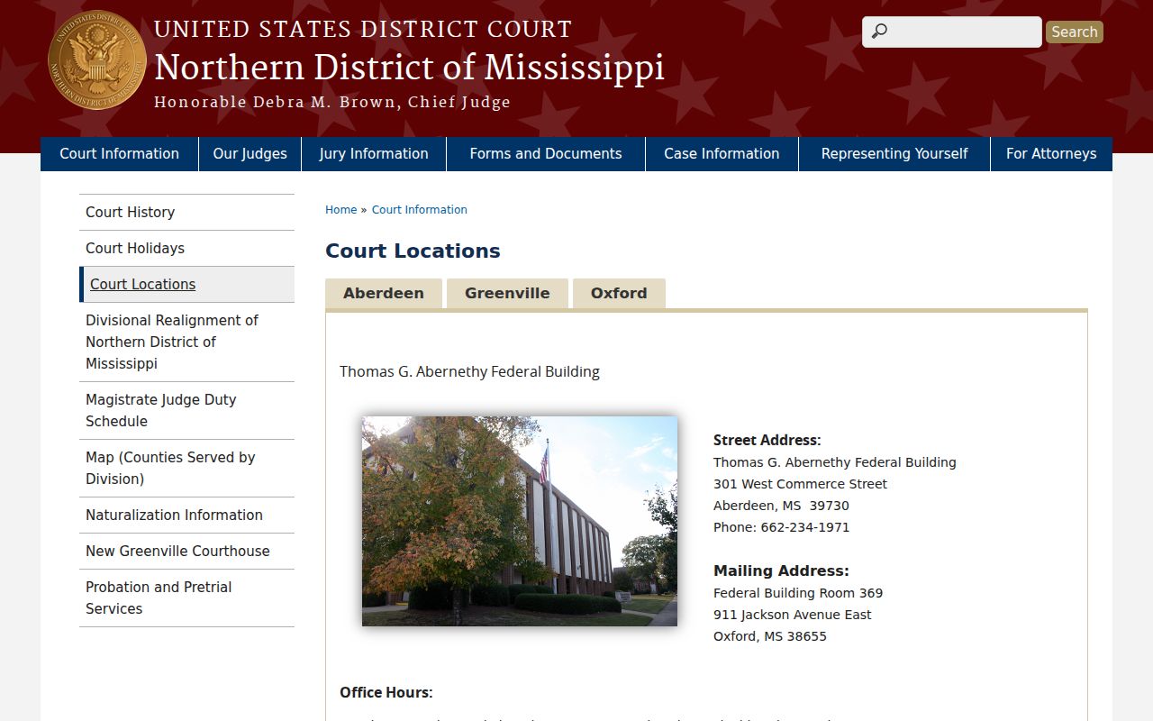 Northern District of Mississippi federal courthouse information