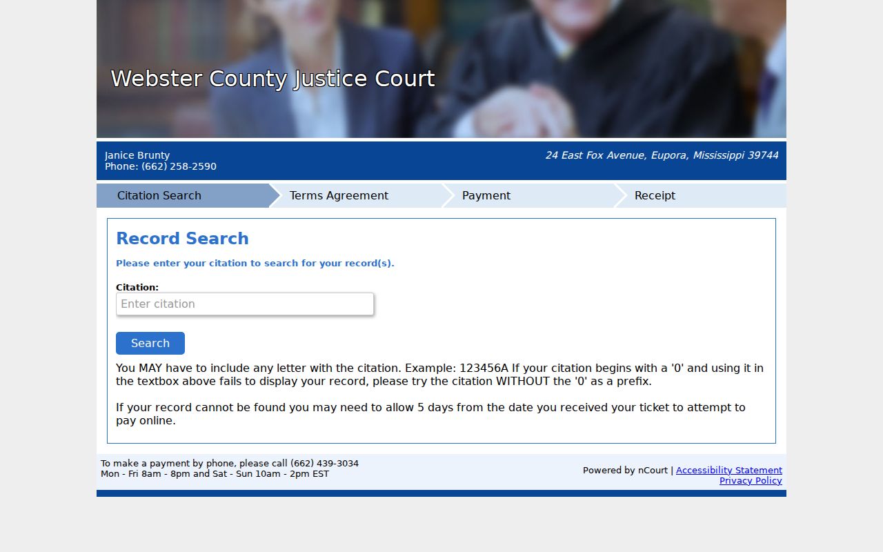 Webster County Justice Court citation number search
